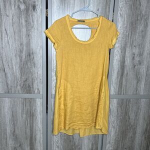 Dixie Dress Linen Cotton Pockets Bohemian Artsy Short Mini Yellow